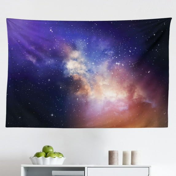 Space Tapestry, Solar System Sun Uranus Venus Jupiter Mars Pluto Saturn Neptune Image, Fabric Wall Hanging Decor for Bedroom Living Room Dorm, 2 Sizes, Dark Blue Orange, by Ambesonne