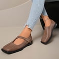 thumbnail image 2 of Womens Square Toe Ballet Flats Mary Jane T-Strap Adjustable Buckle Low Heel Comfortable Work Shoes Coffee,Size 5.5, 2 of 9