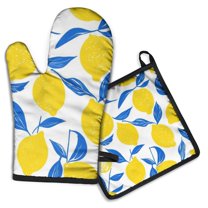 Lemon Kitchen Oven Mitt and Pot Holder Sets 2 Pcs for Baking, Cooking and Grilling, Heat Resistant Up To 392 °F