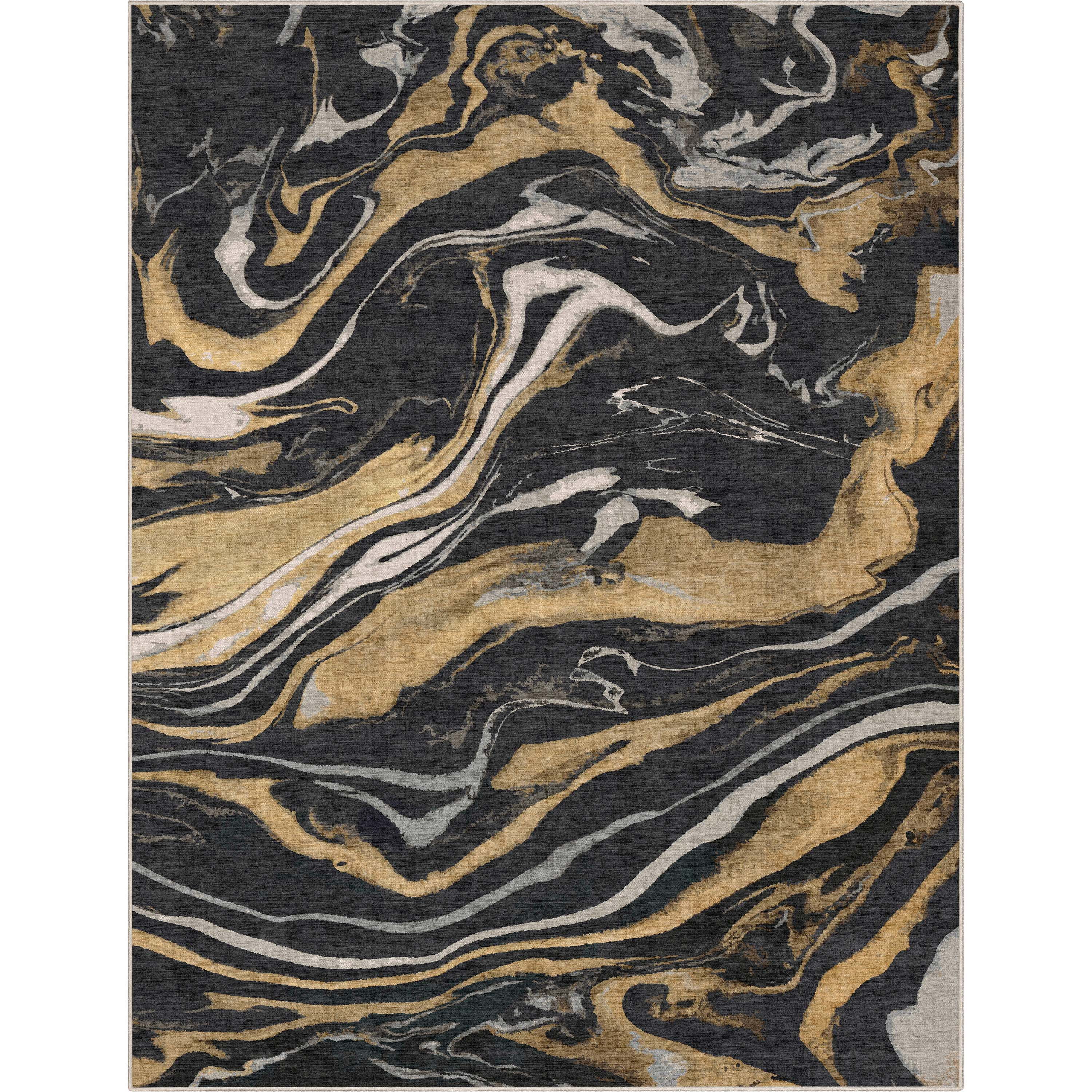 Well Woven Abstract Dunes Modern Retro Marble Flat-Weave Black Gold 5'3" x 7'3" Area Rug