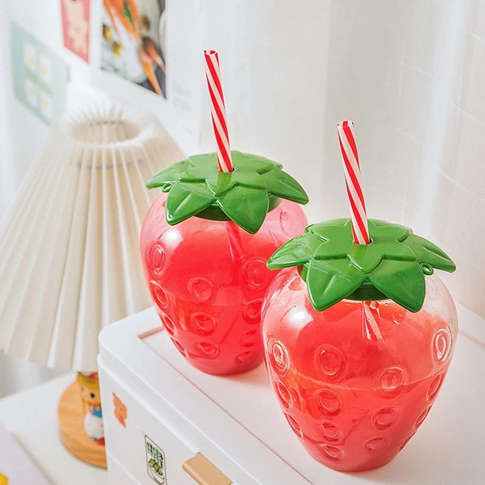 17 Oz Strawberry Shaped Kawaii Cup with Straw for Boba Tea, PP Cute
