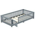 thumbnail image 6 of JOYFULIN Twin Size Floor Bed with Slats and Fence for Kids, Solid Wood Montessori Floor Bed with Door and Safety Guardrails for Girls, Boys, No Box Spring Needed, Gray, 6 of 7