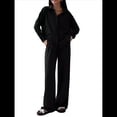 thumbnail image 2 of Conjuntos de 2 Piezas para Mujer: Conjuntos Casuales de Salón, Camisas de Larga con Botones y Pantalones de Pierna Negro L, 2 of 10