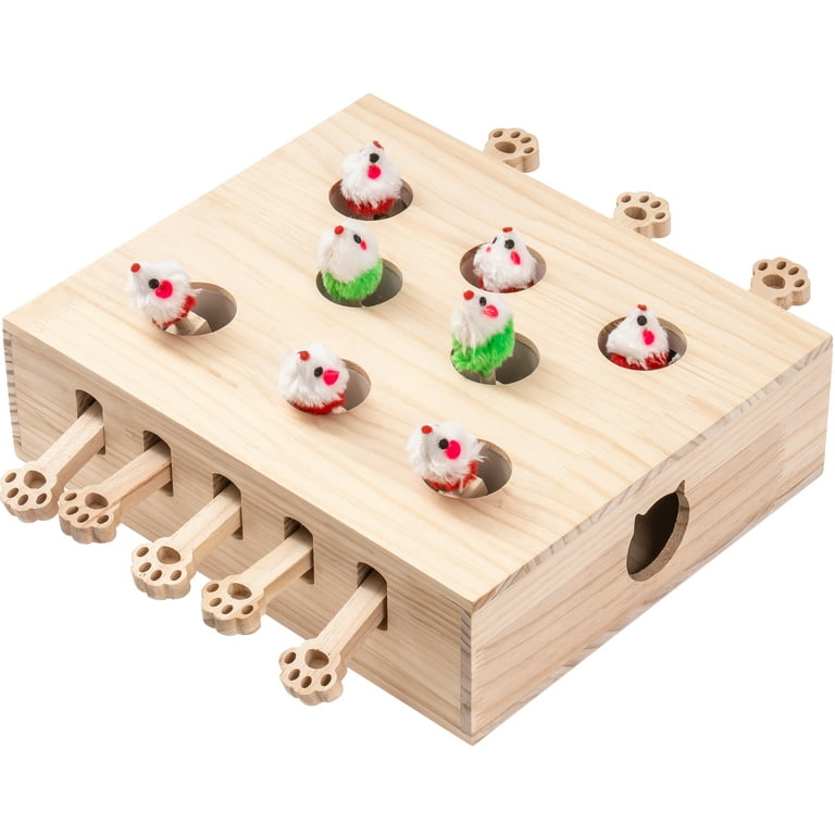 Lausatek Wooden Solid Whack A Mole Cat Game Puzzle Toy,Instinct