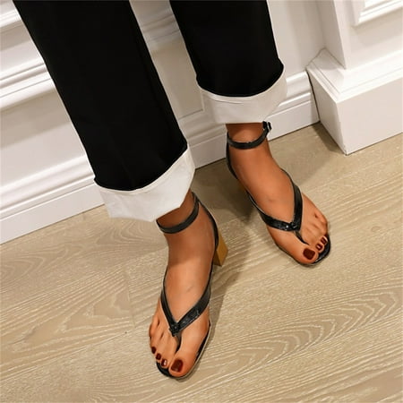 

PEASKJP Women Sandals Women Sandals Trendy Comfortable Round Toe Versatile Slip On Sandals Women Sandals Wide Width Shoes Black 7.5