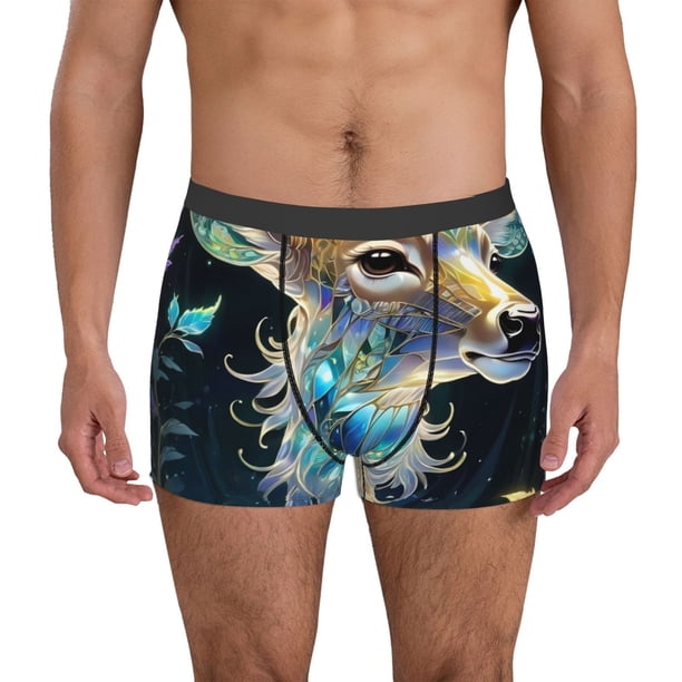 Balery Colorful Stained Glass Deer Calzoncillos bóxer para hombre, ropa interior de algodón suave y transpirable con cinturilla de nailon-XX-Large