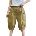thumbnail image 2 of Sngxgn Women's Pocket Shorts, Drawstring Cotton Shorts(Khaki,XXXL), 2 of 5
