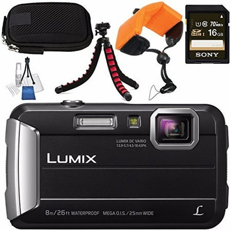 Panasonic Lumix DMC-TS30 Digital Camera (Black) DMCTS30K + Sony 16GB SDHC Card + Small Carrying Case + Waterproof Floating Strap + Flexible Tripod + Deluxe Cleaning Kit