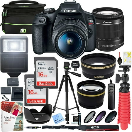 Canon T7 EOS Rebel DSLR Camera with EF-S 18-55mm f/3.5-5.6 IS II Lens and Two (2) 16GB SDHC Memory Cards Plus Double Battery Tripod Cleaning Kit Accessory