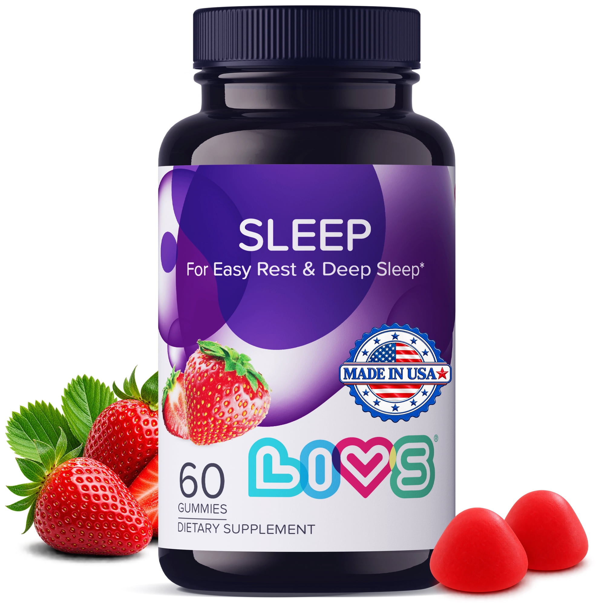 LIVS Sleep Gummies - 5mg Melatonin Gummy Supplement for Adults - Easy & Deep Sleep - Strawberry Flavor Vegan Gummies - 60 Count with 30 Servings