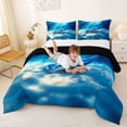 thumbnail image 3 of Feelyou Turquoise Spotted Ocean Queen Comforter Set for Boys Girls, Sunlight Tropical Marine Wildlife Bedding Comforter Set, Blue, Black Reversible, 3-Piece, 3 of 6