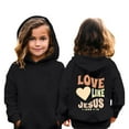 thumbnail image 2 of AWZXDE Girls Casual Long Sleeve Letter Print Pullover Hoodie Solid Color Everyday Pocket Sweatshirt Hoodies For Girls Black，3-4 Years, 2 of 9