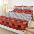 thumbnail image 3 of Homewish Abstract Pixel Plaid Twin Sheet Sets,Minimalist Geometric Checkered Twin Fitted Sheet,Gray Orange Grid Flat Sheet For Teens,Ultra Soft Home Decor,3 Pieces, 3 of 7