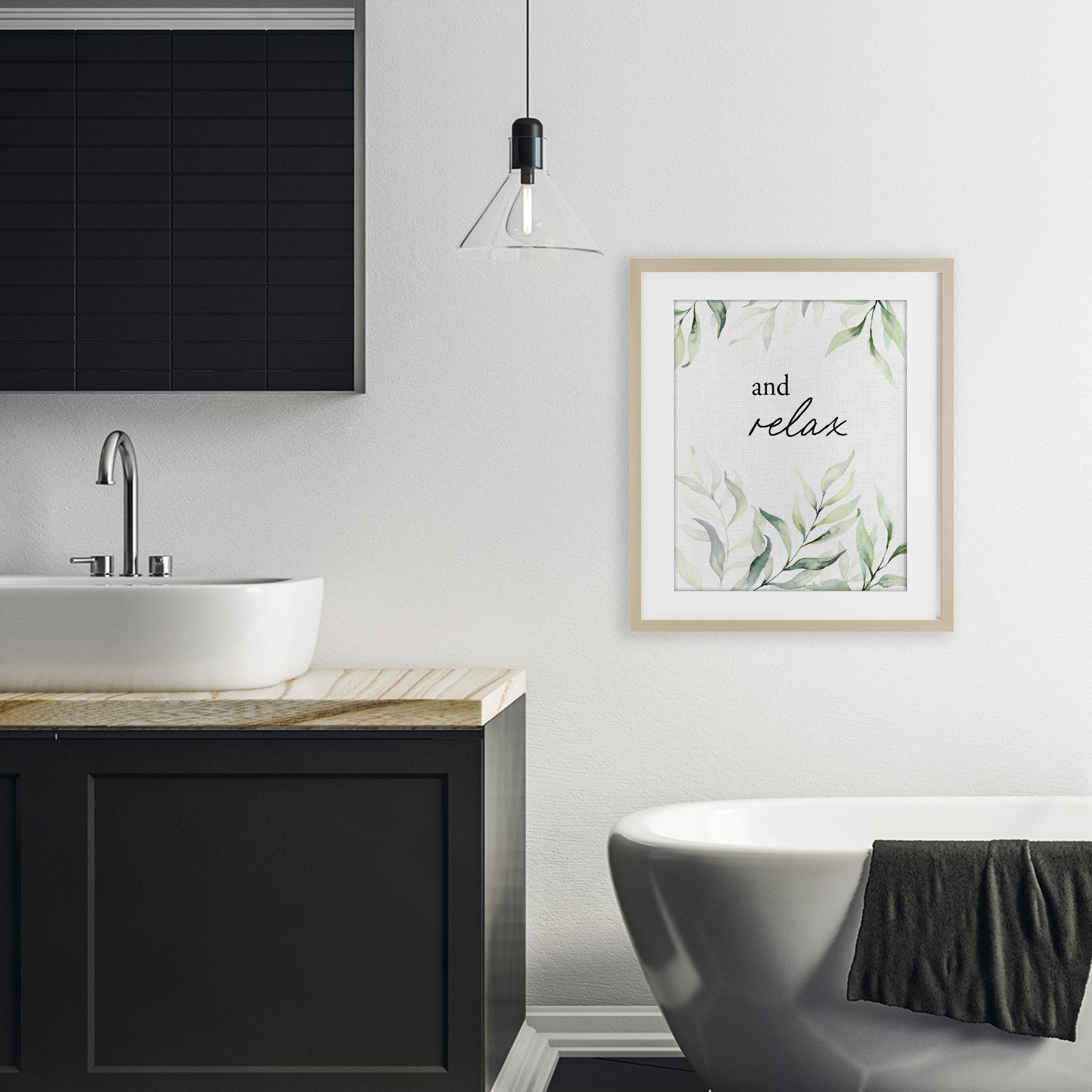 And Relax Soothing Greenery Birch Framed Print Under Glass, design by Lettered and Lined