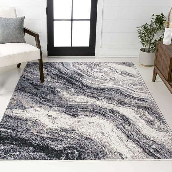 JONATHAN Y SUPERSOFT 8 x 10 Area Rug, Kassia Glam Abstract Marble - Charcoal/Cream, SEU300A-8