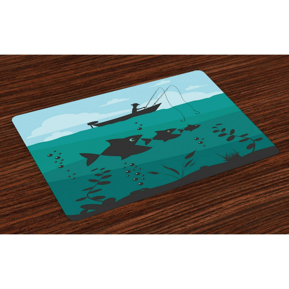 Fishing Placemats Set of 4 Single Man in Boat Luring with Bobbins Nautical Marine Sea Nature