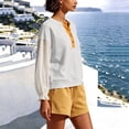 thumbnail image 5 of Hxshgdsn Womens Henley Sweatshirt with Sheer Patchwork Puff Sleeves Casual Pullover Top Summer Daily Wear(White/2XL), 5 of 6