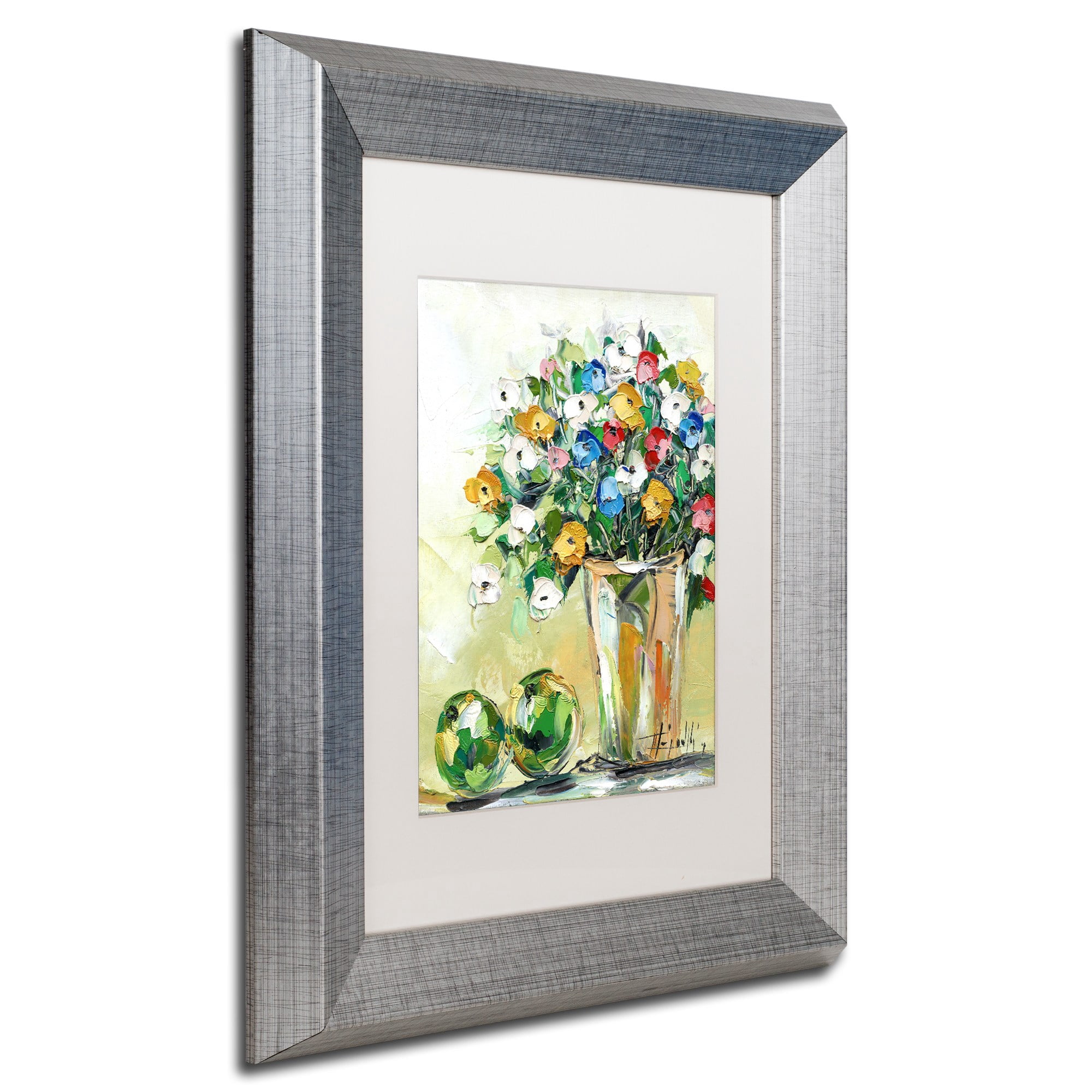 Trademark Fine Art "Spring Flowers in a Vase 5" Canvas Art by Hai Odelia, White Matte, Silver Frame