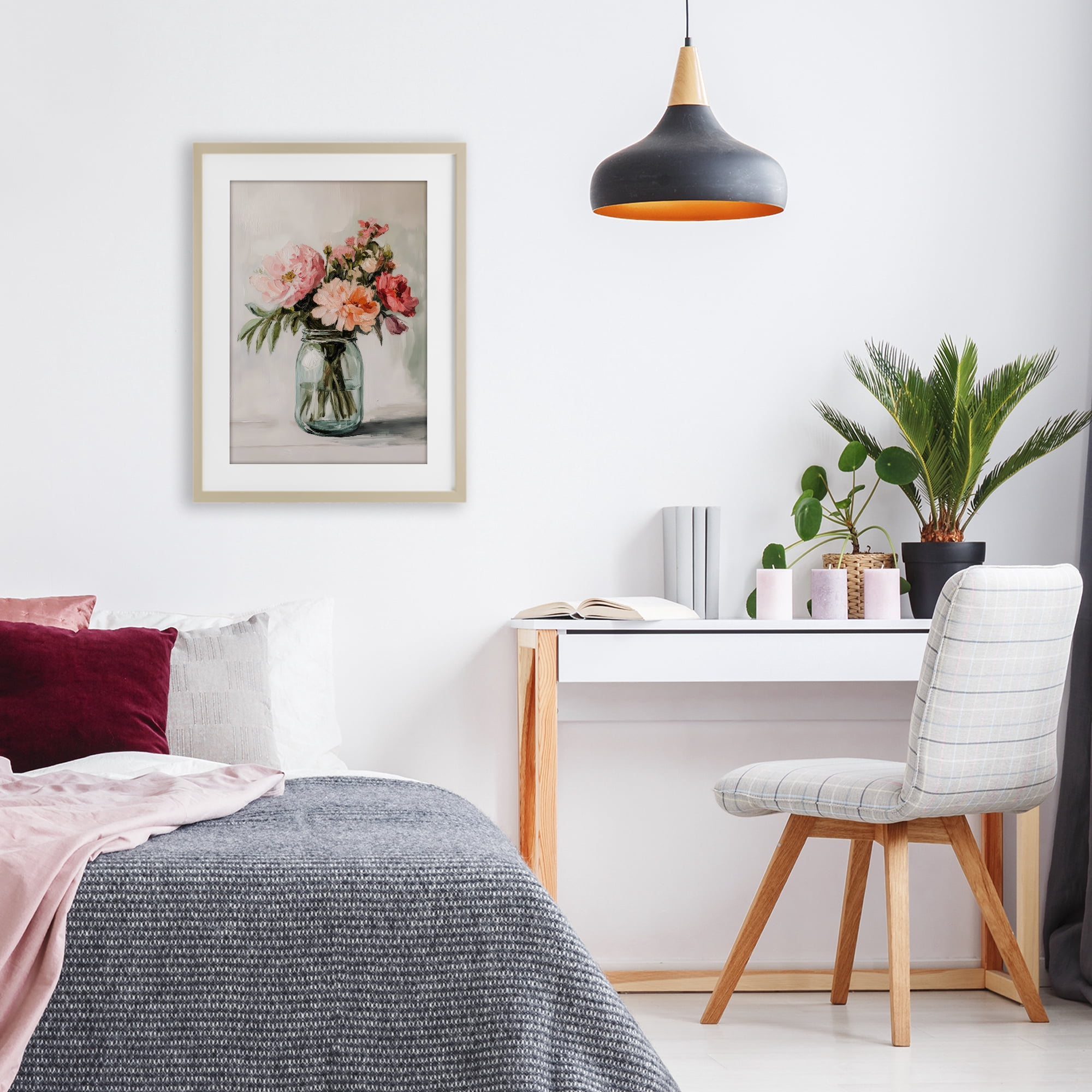 Stupell Industries Pink Flower Stems in Jar Birch Framed Print Under Glass, design by Petal Prints Design