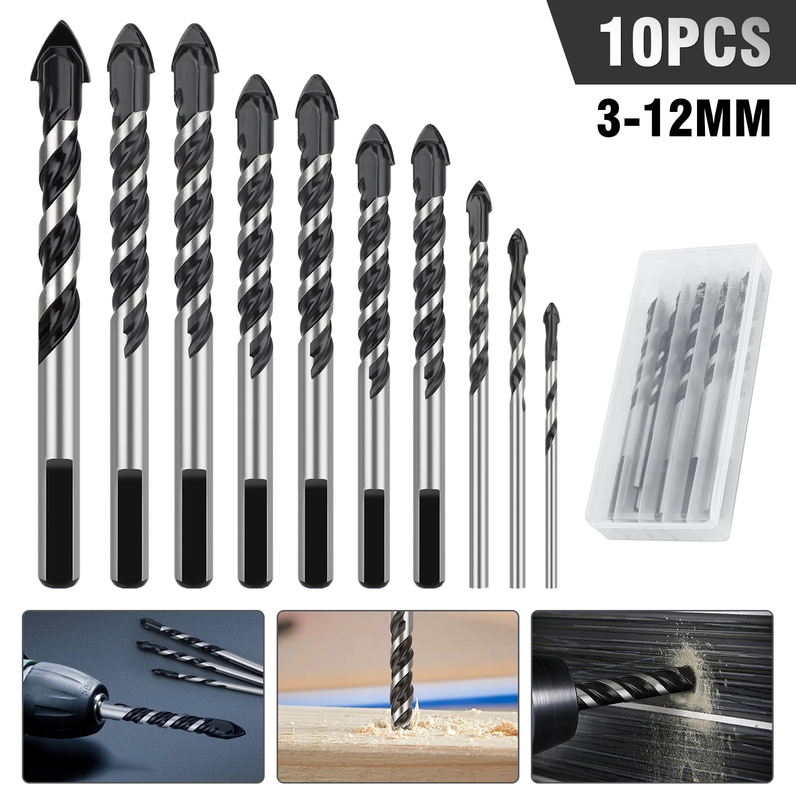 6 6 8 10 12 mm Brick Eaninno Installer Twist Drill Bits for Concrete Tile Ceramic Tile Glass 5 Piece Multi Material Drill Bit Set Carbide Tip Tool for Wall Mirror Wood Brick Wall Plastic 