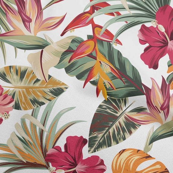 oneOone Polyester Lycra White Fabric Floral & Leaves Fabric For Sewing Printed Craft Fabric By The Yard 56 Inch Wide