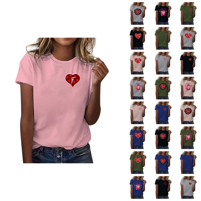T-shirt Femme Saint-Valentin 2026 Mode Manches Courtes Col Rond Cœur Graphique