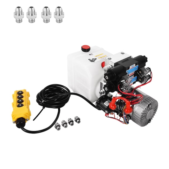 Dawot Hydraulic Power Unit Double Acting Hydraulic Pump 4.5 Quart Reservoir 12V DC Double Solenoid Dump Trailer Pump Electric Hydraulic Pump