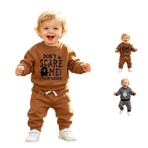 JAJAHO Newborn Baby Boy Clothes Halloween Outfit Letter Printed Sweatshirt And Pants Toddler Jogger Set 0-3T