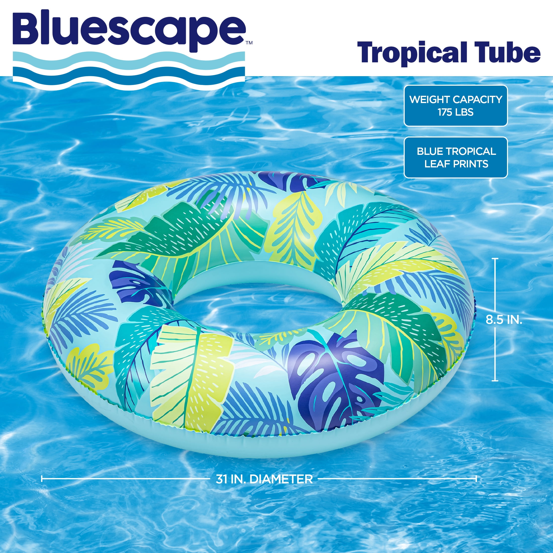 Bluescape Blue Tropical Inflatable Swim Tube Pool Float, for Kids & Adults, Age 9 & up, Unisex