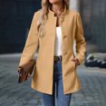 thumbnail image 2 of RoamHome Women's Casual Stand Collar Mid Length Wool Blend Coat Notched Lapel Button Front Jacket for Fall Winter Daily Wear, 2 of 8