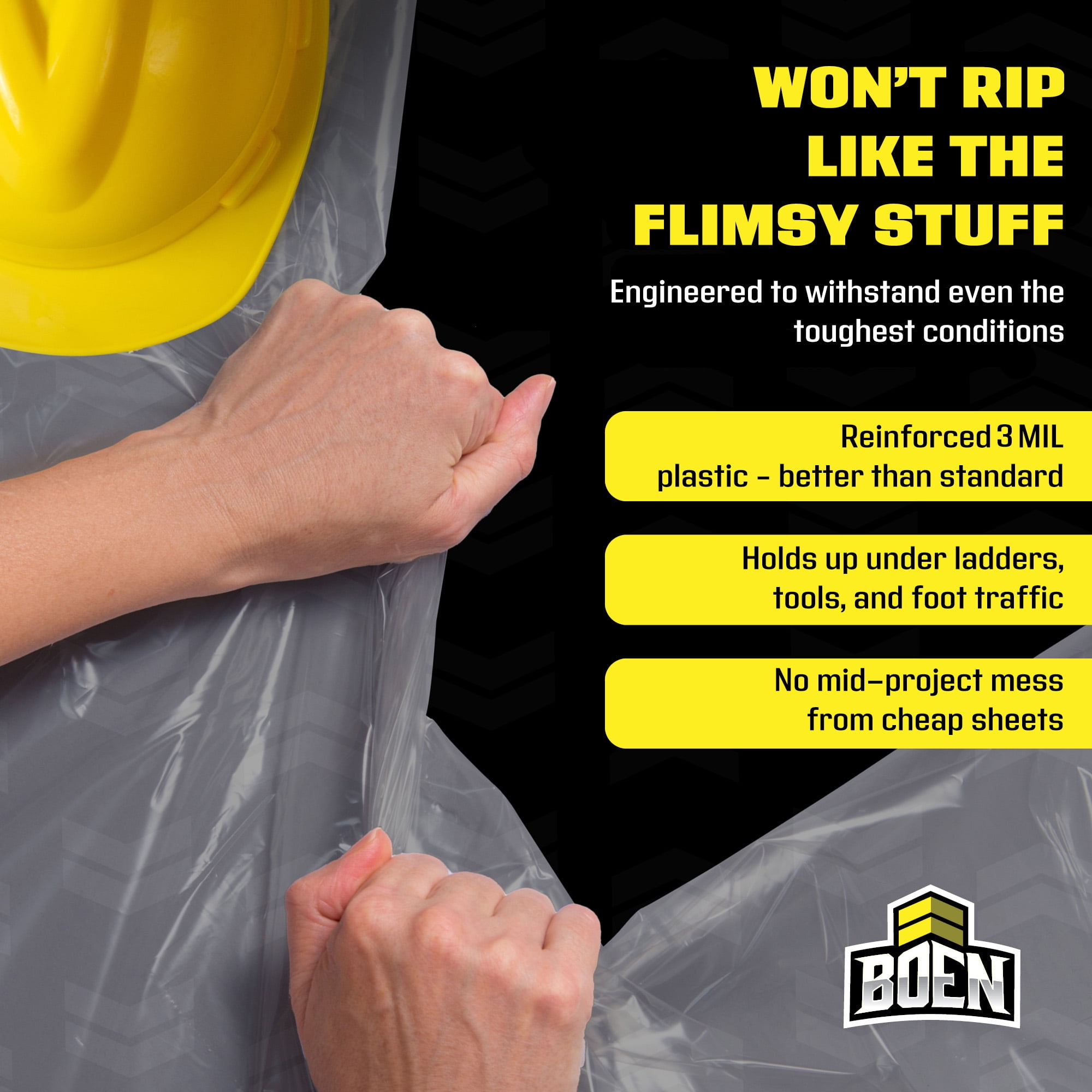 BOEN 10 ft x 25 ft Plastic Drop Cloth, 12-Pack, 3 Mil Thick, Waterproof, Disposable