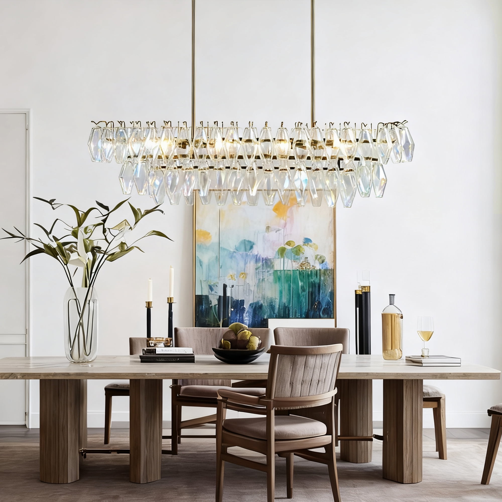 Elegance Fluted Adjustable Crystal Chandelier with Luxe Metallic Finish Fixtures for Dining Living Room Ceiling Lamp for Bedroom