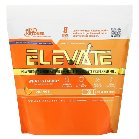 Real Ketones Elevate, Orange, 30 Drink Mix Packets,  0.43 oz (12.3 g) Each