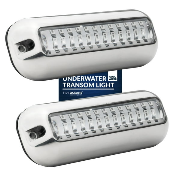 Five Oceans 2-Pack Underwater Boat Lights - Underwater Lights for Boat, Boat Cockpit Light, White LED High Power 1700LM , Marine-Grade 316 Stainless Steel Bezel, 12V DC, Waterproof IP68 - FO4137-M2