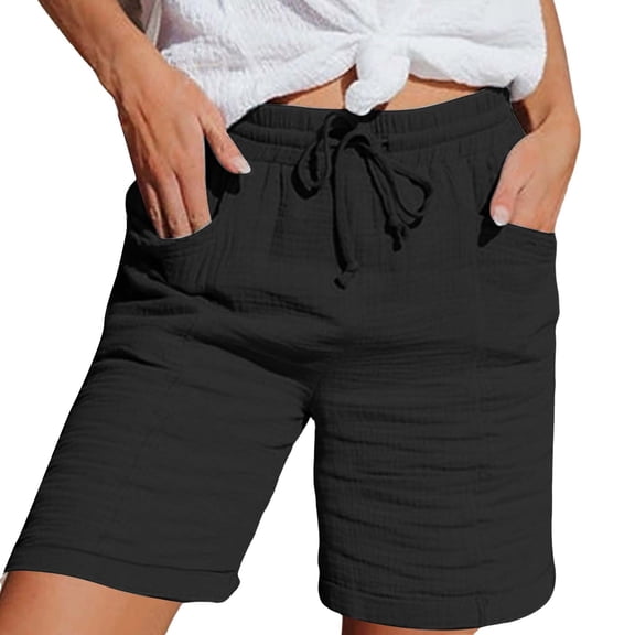 Shorts For Women Women's Fashionable And Casual Solid Color Elastic Waist Cotton Linen Sports Five Point Pants Shorts