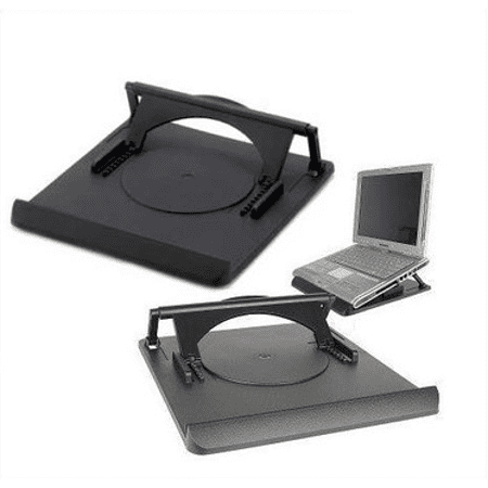 Swivel Laptop Stand: adjustable height rotating desktop computer riser for notebooks under 15”. Portable ergonomic macbook pro computer cooler