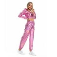 thumbnail image 2 of IBTOM CASTLE Women's Rave Outfit Shiny Crop Top Hoodie Casual Long Pants Hooded Workout Sweatshirt Dance Clubwear XL Pink, 2 of 8