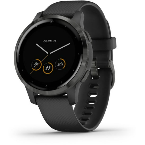 Garmin vívoactive 4S Slate Stainless Steel Bezel with Black Case and  Silicone Band