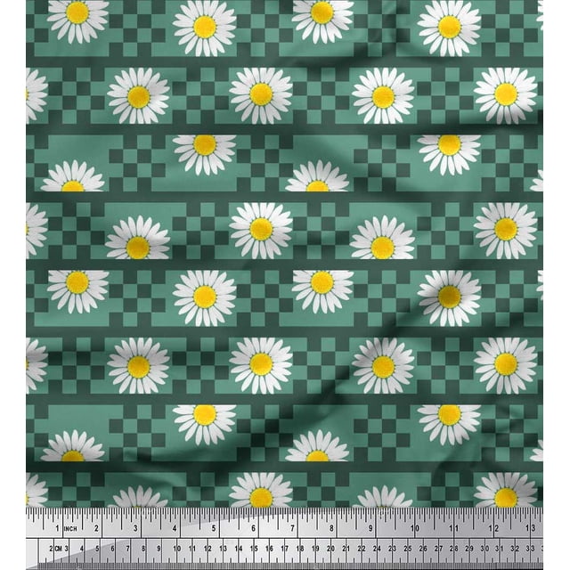Soimoi Poly Georgette Fabric Stripe,Square & Daisy Floral Print Fabric by Yard 42 Inch Wide