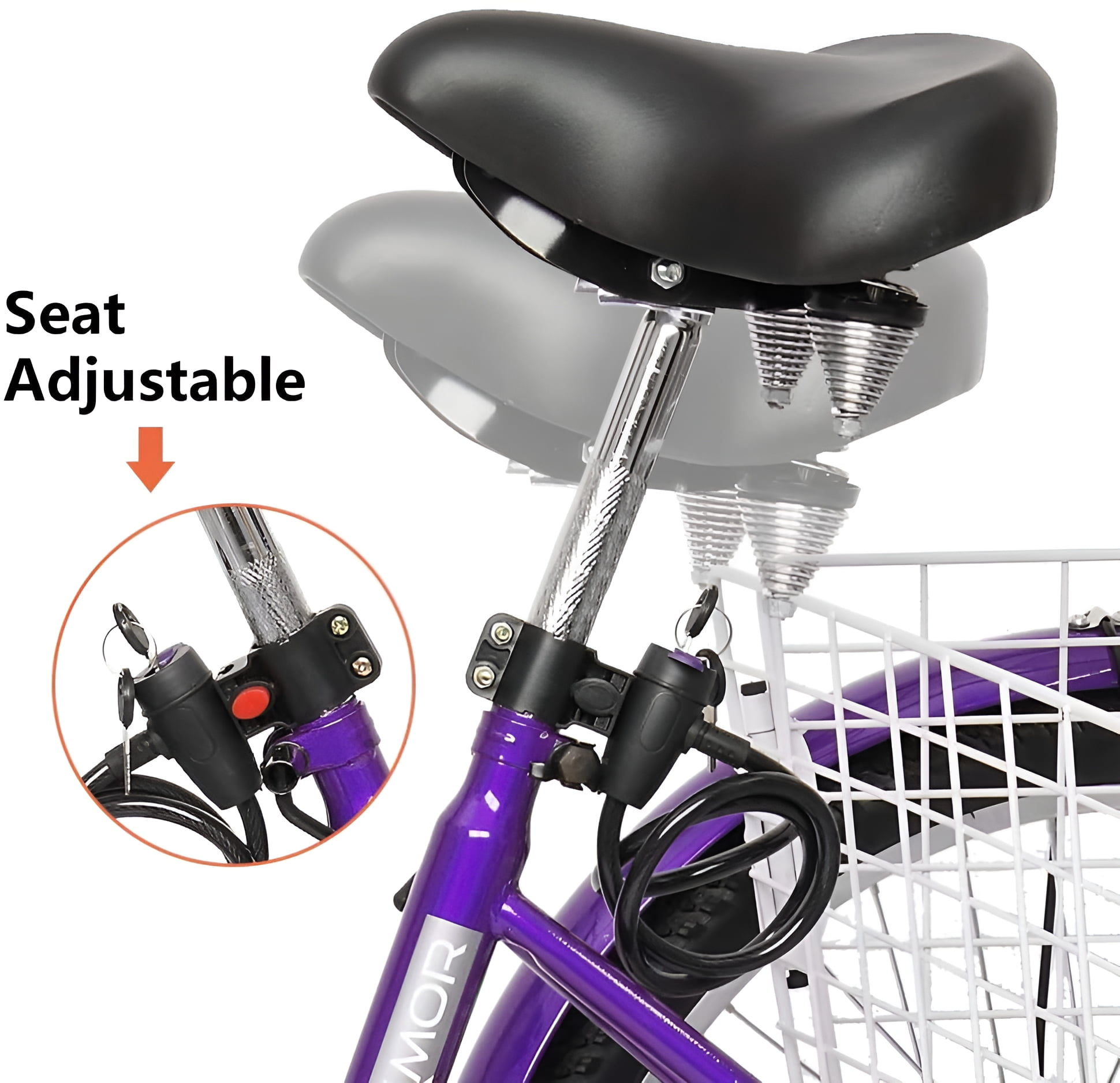 PEXMOR Adult Tricycle 7 Speed, 24/26 Inch 3 Wheel Bikes Tricycle for Adults, Adult Trike for Women/Men/Seniors, Three Wheel Cruiser Bike w/Folding Front & Rear Basket for Shopping/Recreation/Picnic