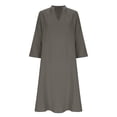 thumbnail image 5 of Zedker Vintage Dresses for Women Button Up Long Sleeve Pleated Tiered Flowy Swing Peasant Maxi Dress Gray XL, 5 of 8