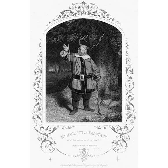 Merry Wifes Of Windsor. /Njames Henry Hackett As Falstaff. Gravure sur Acier, Anglais, C1870. Affiche Imprimée par (24 x 36)