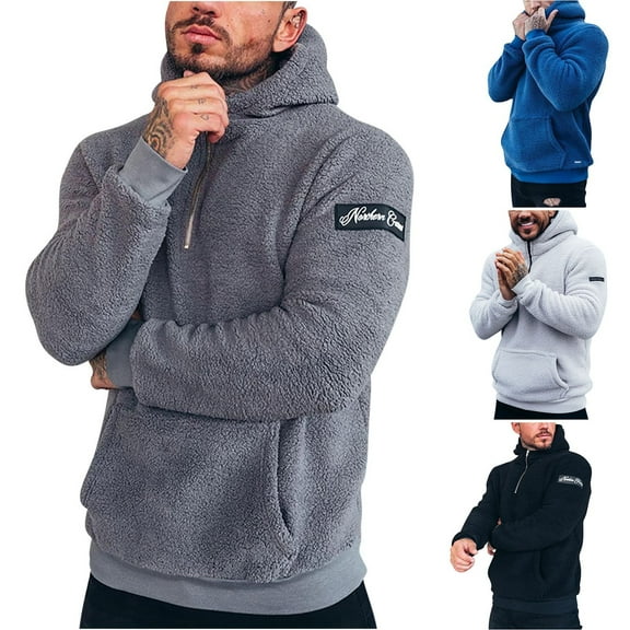 Namayuj Fleece Hoodies for Men Casual Solid Color Hooded Sweatshirt Athletic Sweater Tops Work Warm Long Sleeve Shirts