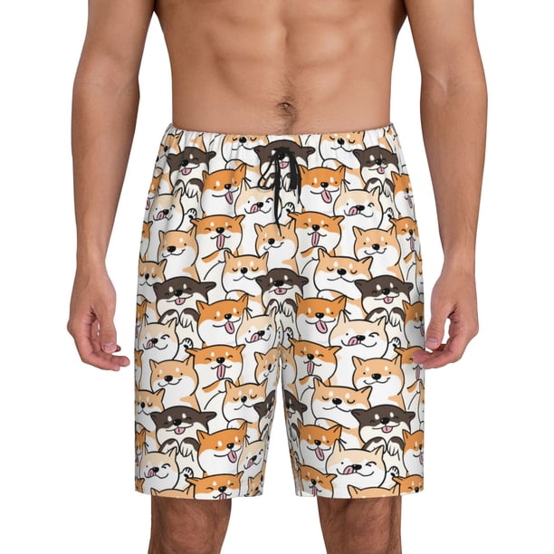 Balery Shiba Inu Dog Pantalones cortos de pijama de punto de algodón para hombre con cinturilla y bolsillos-3X-Large