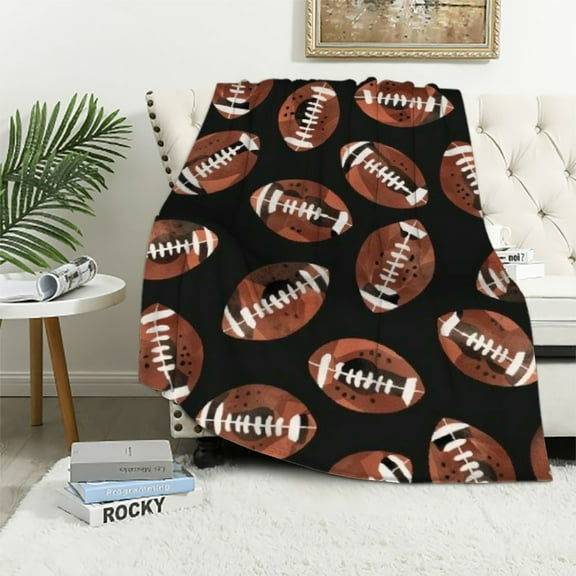 BCIIG Football Blanket Gifts for Women Adult Soft Warm Lightweight Cozy Cool Sport Brown and Black Throw Blankets for Living Room Bedding Couch Decor 50x60in All Seasons 40x50in