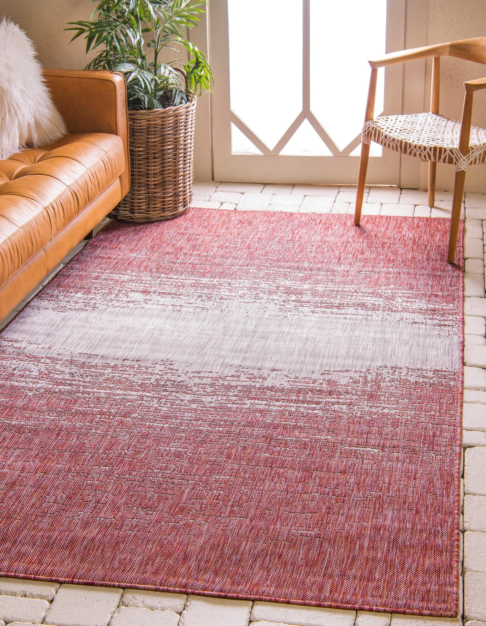 Unique Loom Ombre Indoor/Outdoor Modern Rug Rust Red/Gray 5' 1" x 8