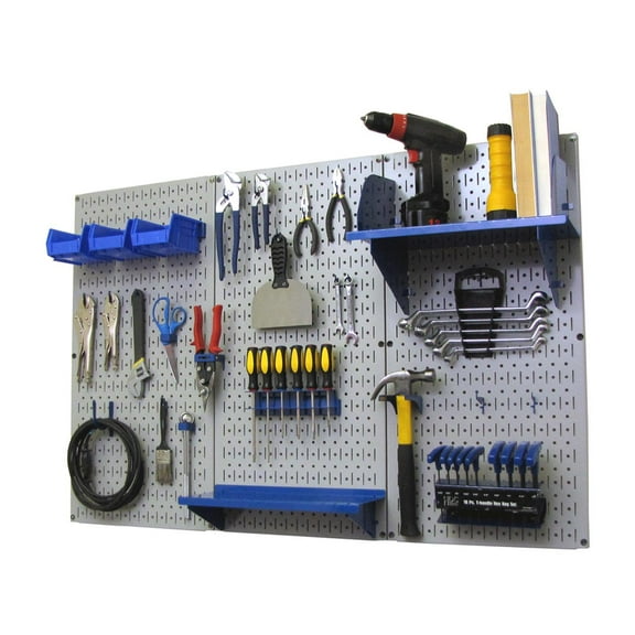 4ft Metal Pegboard Standard Tool Storage Kit - Gray Toolboard and Blue Accessories