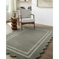 thumbnail image 2 of BoutiqueRugs Chogan Hand Tufted Wool Natural Fiber Area Rug with Scalloped Edges - Contemporary Geometric Bordered Solid Color Carpet for Living Room, Bedroom - Stone Gray, Ivory - 5' x 7'6", 2 of 6