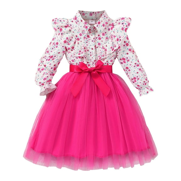 Staki Dresses for Girls Toddler Girl Tulle Dress, Long Sleeve Tulle Dresses for Toddler Girls, Girls Princess Dress for Girl(Hot Pink,5-6 Years)