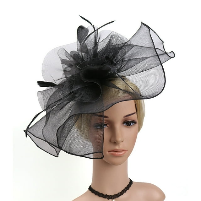 Under $10 Heardband Black Fascinator Hat Flower Feather Mesh Tea Party Hairband for Women